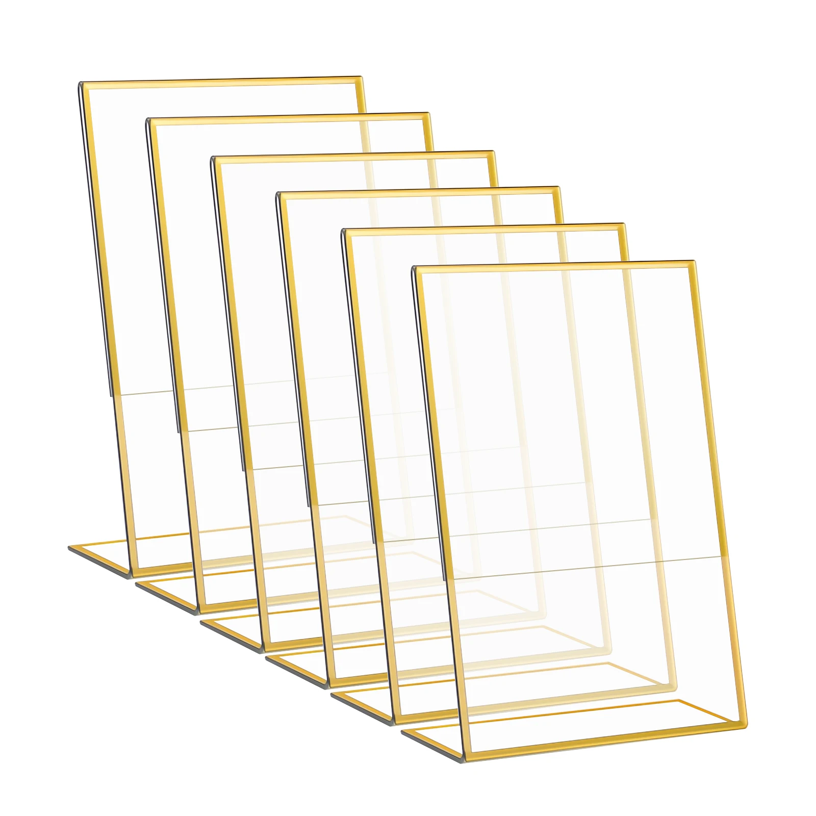 

Gold Borders Clear Acrylic L-Shape Slanted Sign Holder Desktop Table Display Stand for Wedding Office Restaurant Menu Price Tag