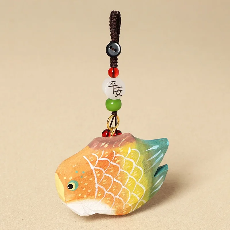 Creative Hand Carved Wooden Koi Fish Keychain Cartoon Animal Bag Pendant Wood Fish Miniatures Charm Gift For Friends Home Decor view 3