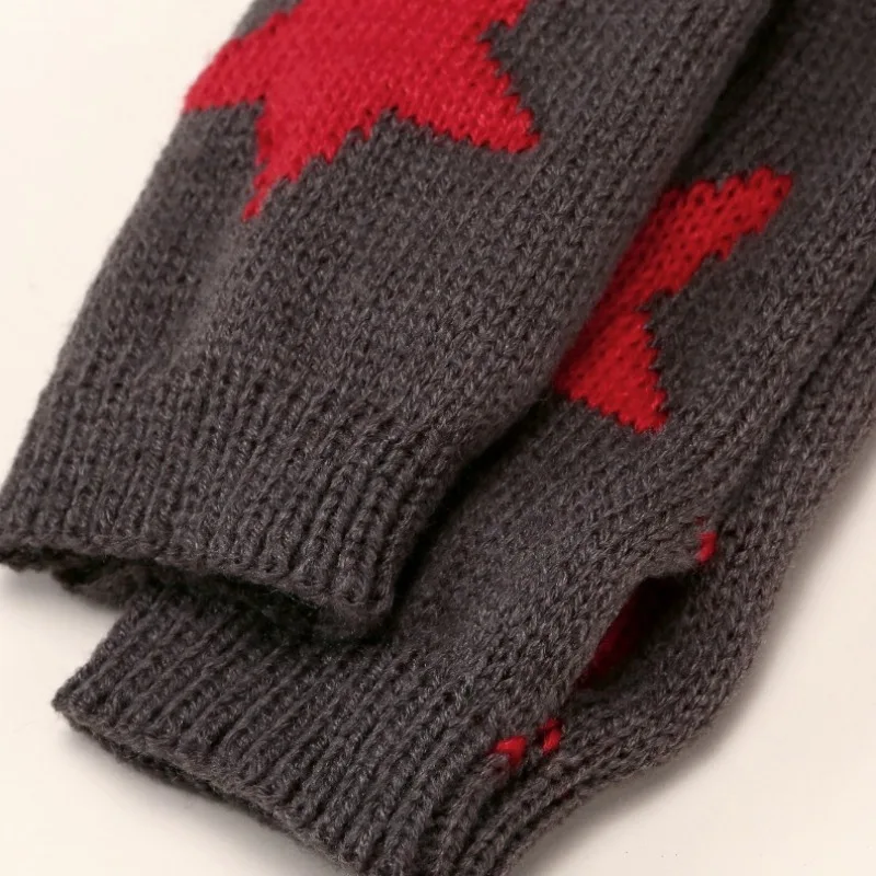 1 Pair of Star Patterned Knitted Half Finger Gloves for Autumn and Winter Warmth, Fashion, Versatile, and Flexible Fingertips