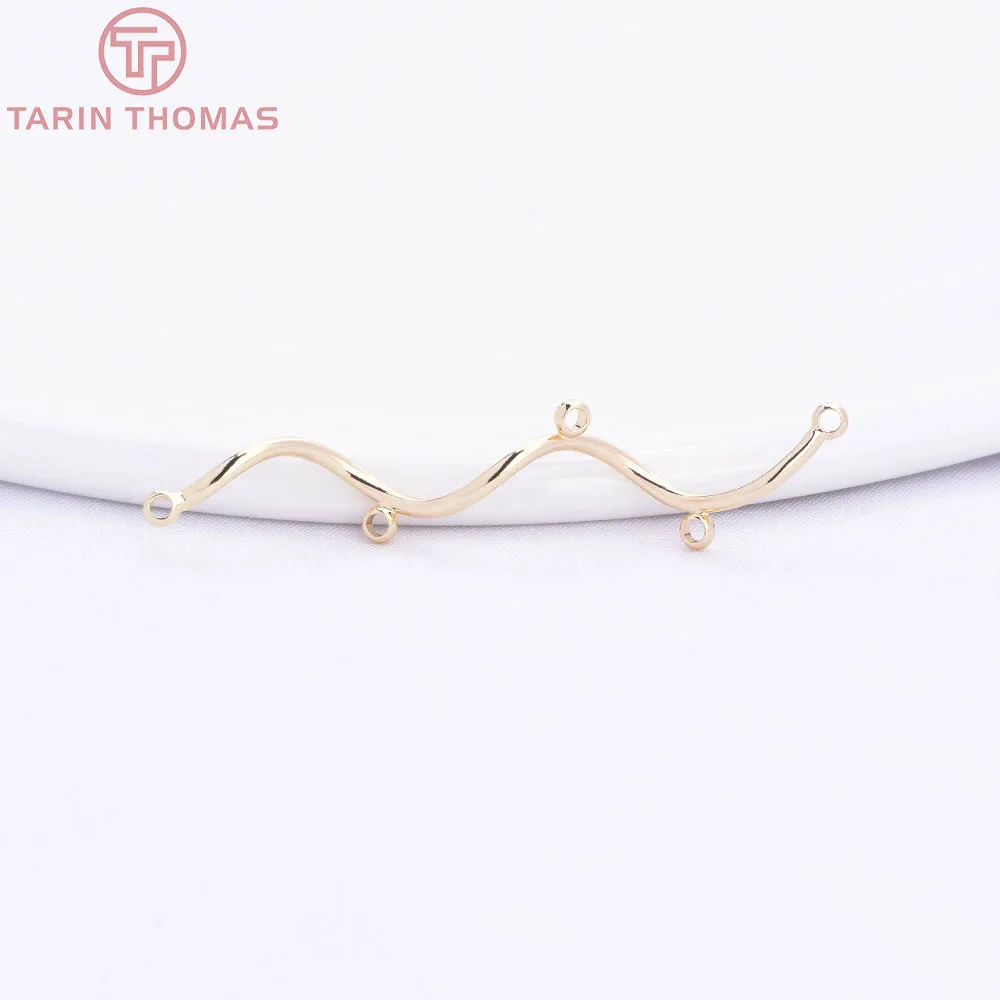 (2479) 6PCS 8x38MM 24K Gold Color Brass Curved Tube Connect Charms High Quality Diy Jewelry Making Findings Accessories