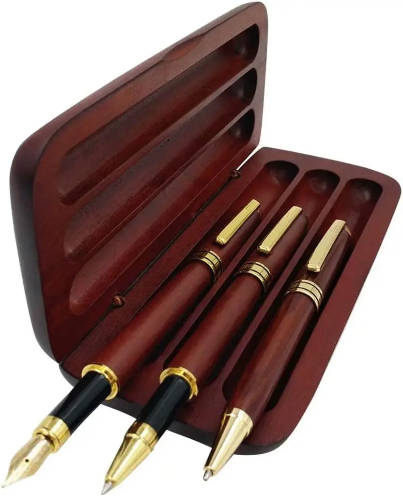 

3 Pcs Wooden Pens Set with Gift Case, Fancy Ballpoint and Gel Pens for Business Gifts