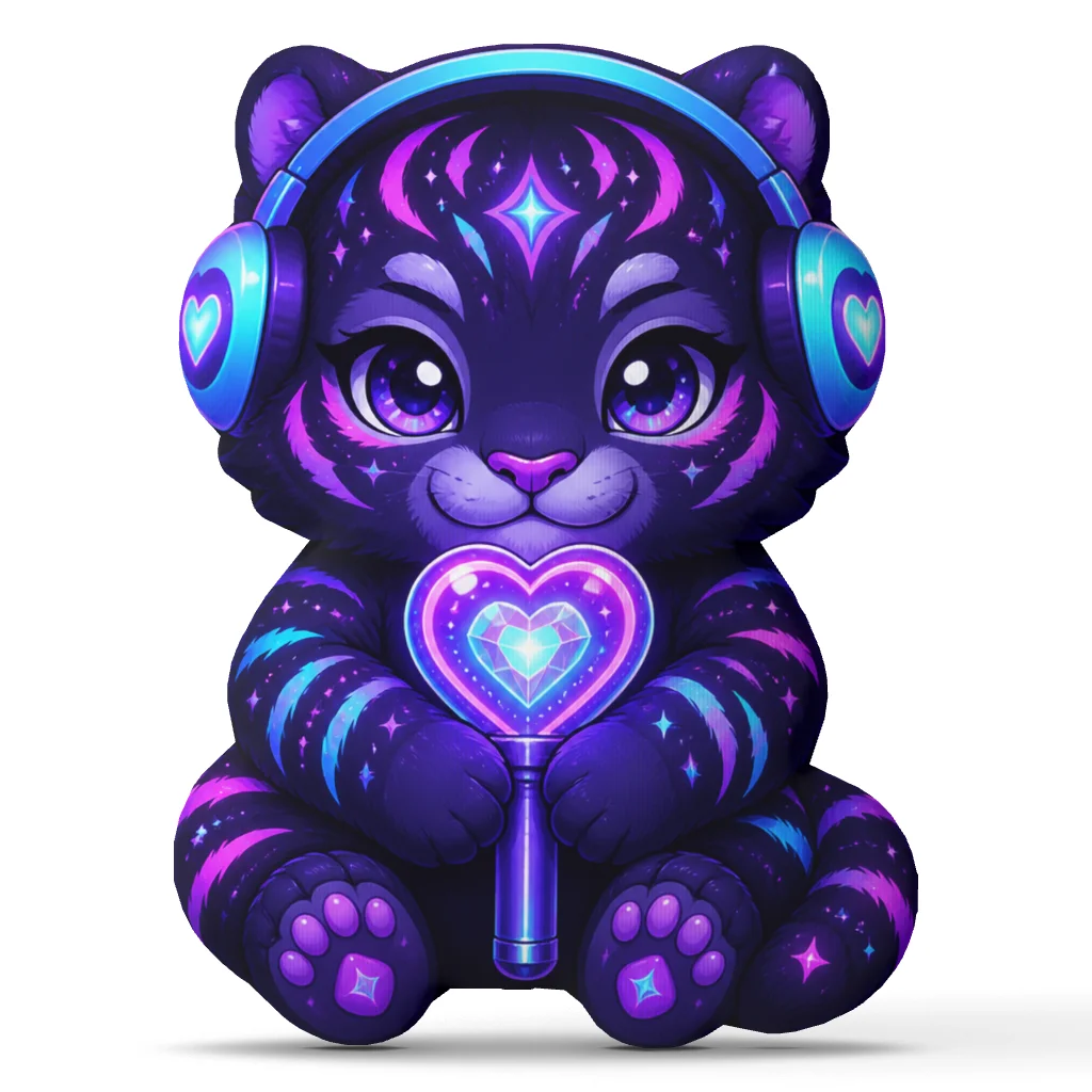Kpop Cat Plush Pillow Neon Music Fan Cushion with Headphones Light Stick Shaped Stuffed Throw Pillow Concert Room Decor Gift