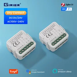 GIRIER Tuya Smart ZigBee/WiFi Switch Module 5A Dry Contact Smart DIY Breaker Relay DC 12/24V AC100-240V Support Alexa Hey Google
