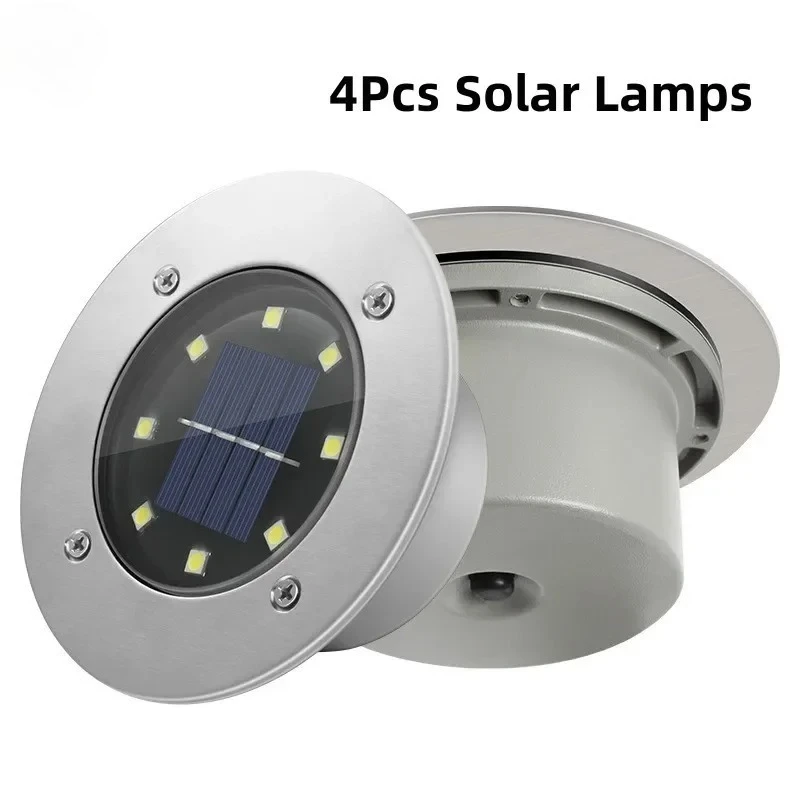 1/4pcs/lot Outdoor Lighting Solar Powered Panel 8 LED Floor Lamps Deck Light  LEDUnderground Light Garden Pathway Spot Lights