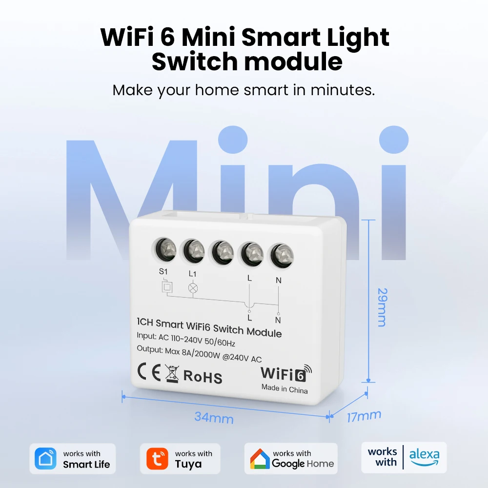 AVATTO Tuya WiFi 6 وحدة تبديل الإضاءة الذكية الصغيرة، مفتاح المنزل الذكي لتقوم بها بنفسك قواطع APP التحكم عن بعد يعمل مع Alexa وGoogle Home #2