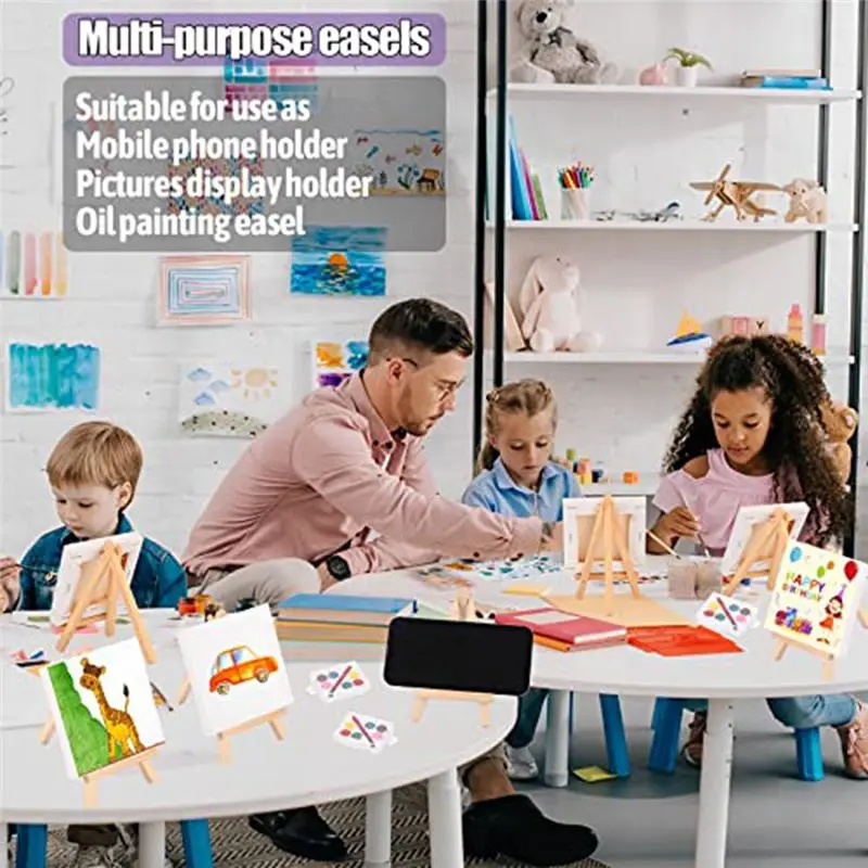 ABLQ 28 Pack Mini Canvas And Easel Set With Mini Watercolor Paint For Painting, 4X4 Inch Small Canvases For Painting
