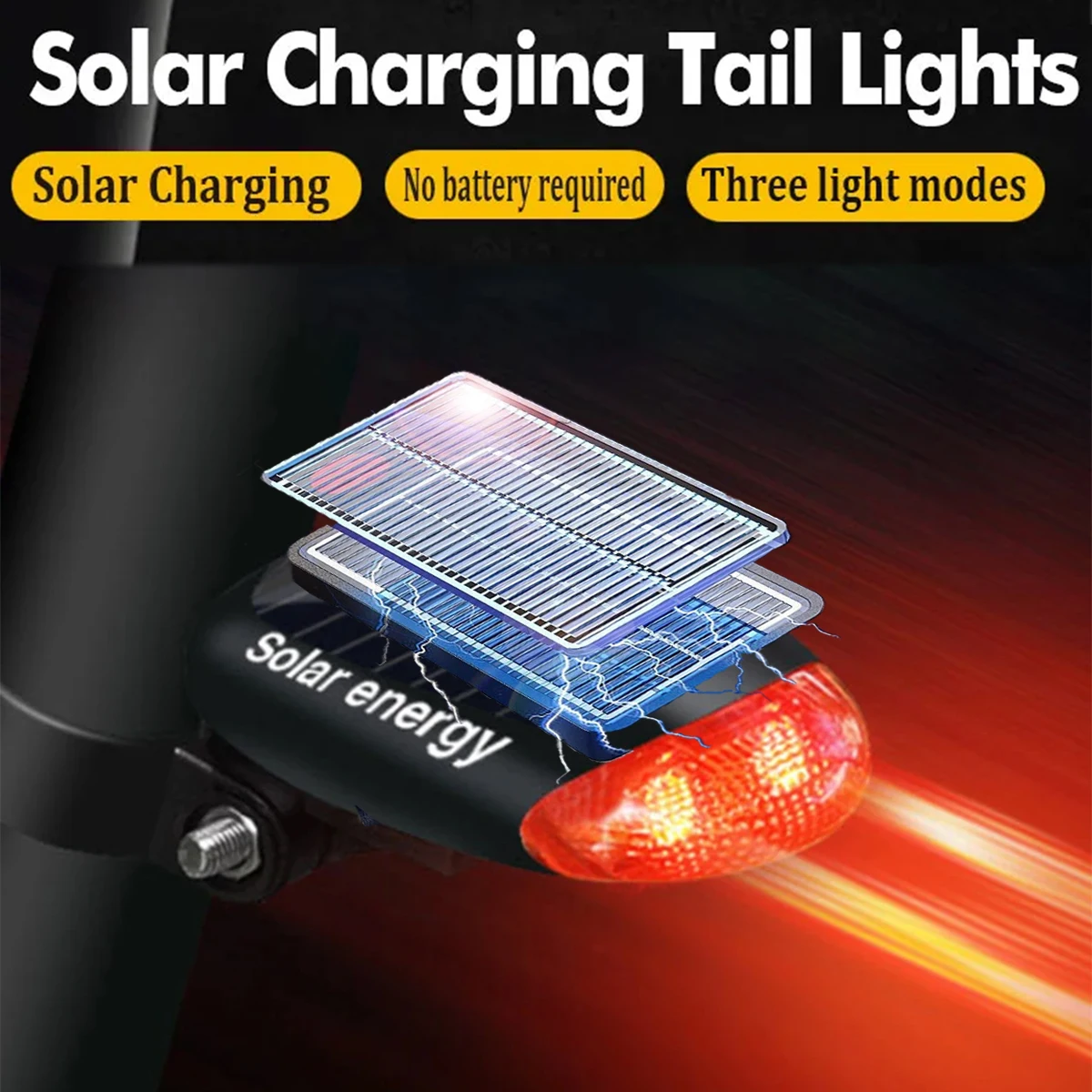 Solar Energy Bicycle Taillight Night Safety warning lights Waterproof LED Motorcycling Rear lights Mountain Bike Accessories