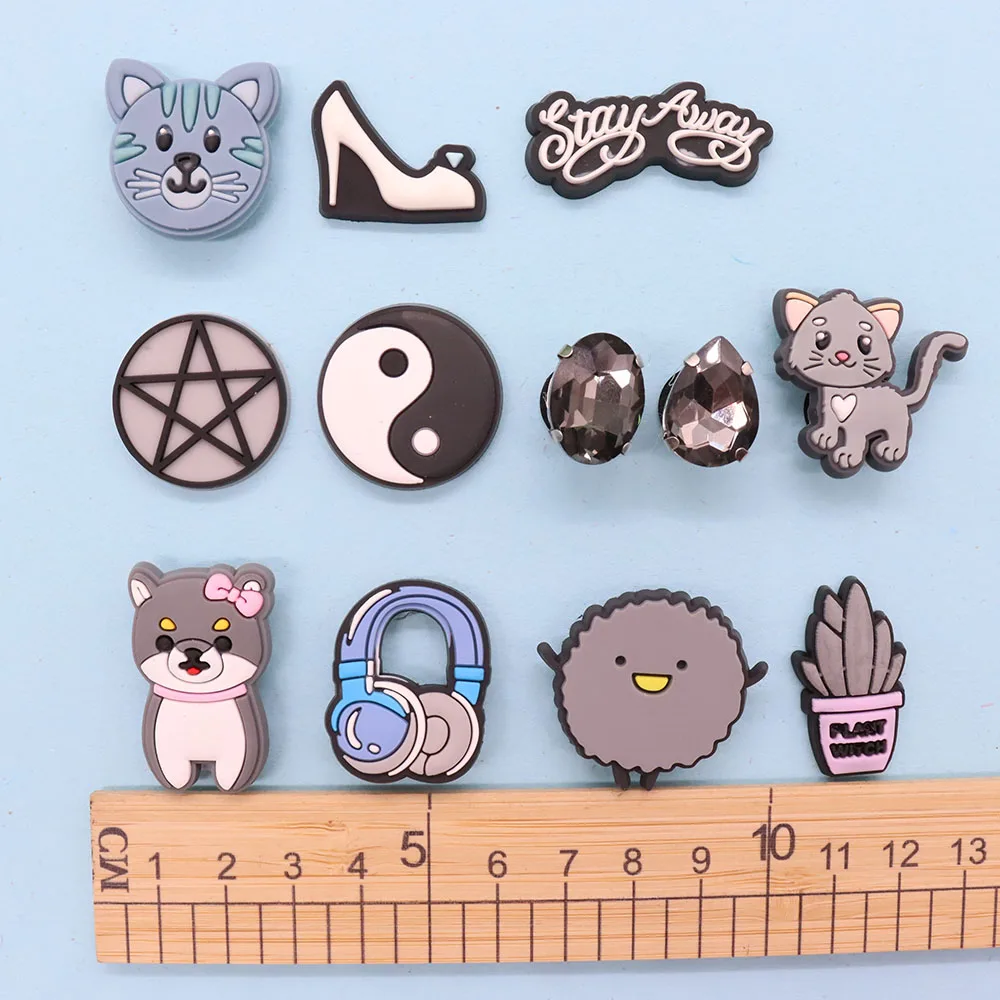 1-12PCS PVC Shoe Charms Buckle Cat Dog Earphones Tai Chi Magic Array Hole Shoes Ornaments Accessories Fit Wristbands Kid Gift