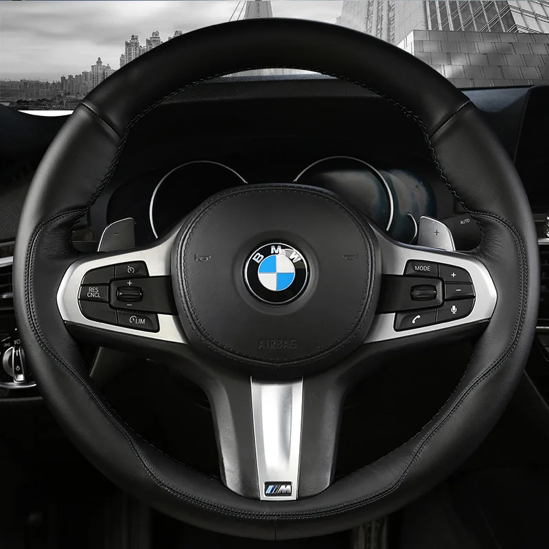 For BMW 5 Series 525li 530li Xdrive M 2022 F10 Hand Sewn Needle Thread Car Steering Wheel Cover Car Accessories Genuine Leather image 2
