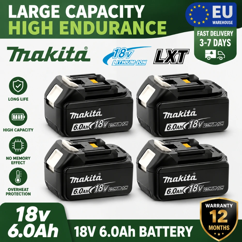 Batteria Li-ion Makita 18V 6000mAh BL1830 BL1850 per Trapano Senza Fili, Avvitatore a Impatto, Sega Circolare, Soffiatore DF330D DDF484 DHP484 DHP485