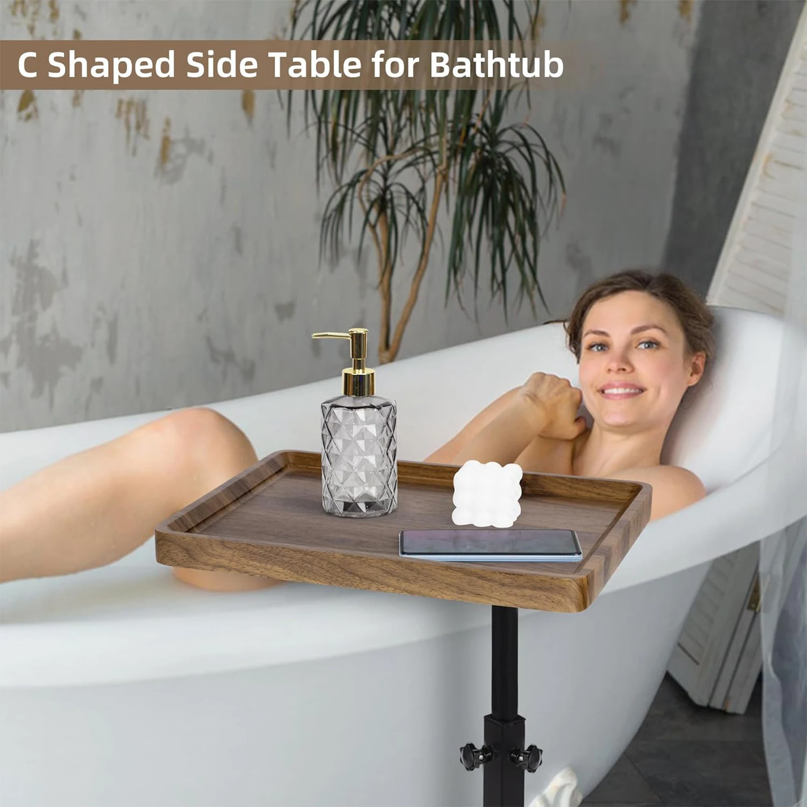 طاولة نهاية قابلة للتعديل بارتفاع 360 درجة، طاولات أريكة دوارة للتلفاز، طاولات جانبية مع عجلات لكرسي الأريكة والسرير والوجبات الخفيفة #4