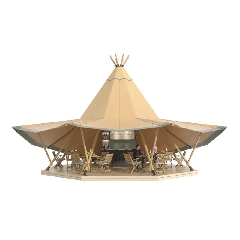 Luxury Canvas Safari Tent Large Pyramid Tent Waterproof Glamping Tent for Outdoor Picnic Camping