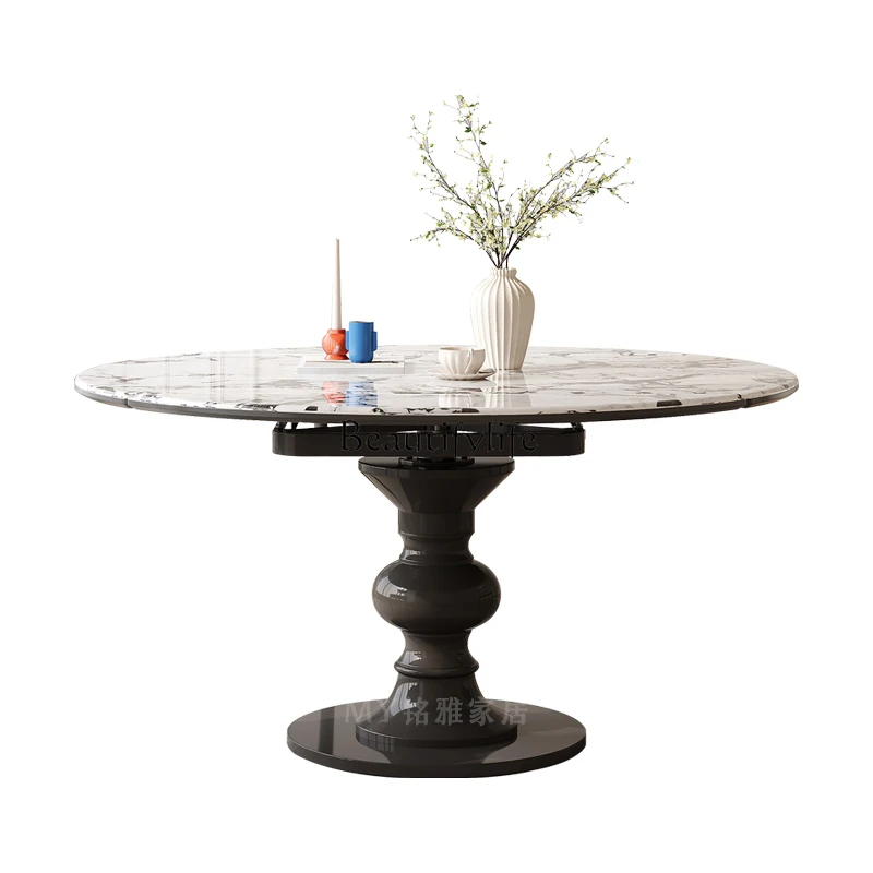 

French retro solid wood dining table Bulgari marble square and round dual-purpose dining table