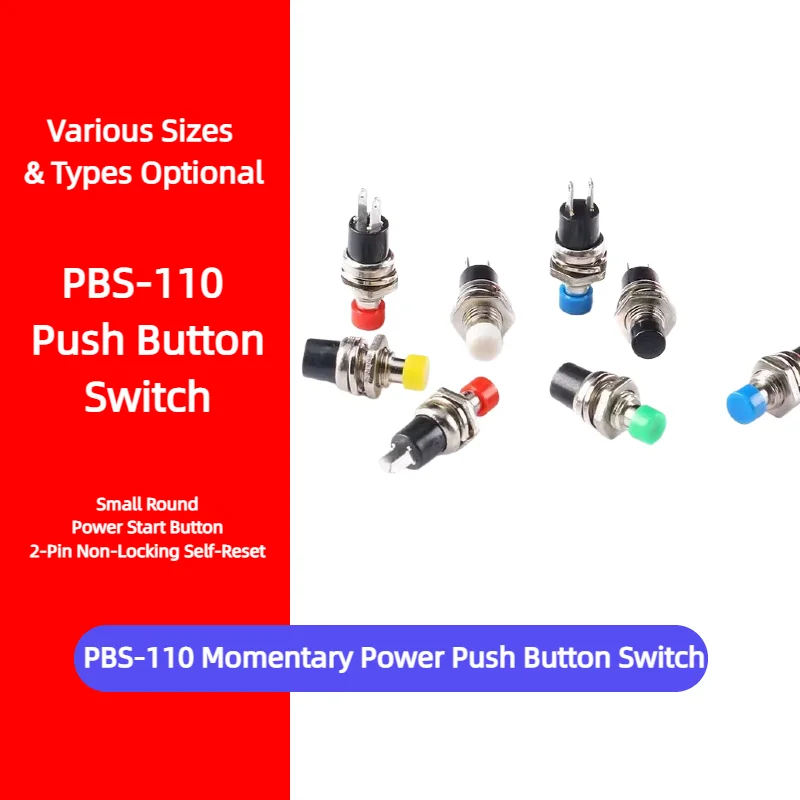 PBS-110 Momentary Push Button Switch 7mm Round 2-Pin Non-Locking Self-Reset Power Start Control Accessory Replacement