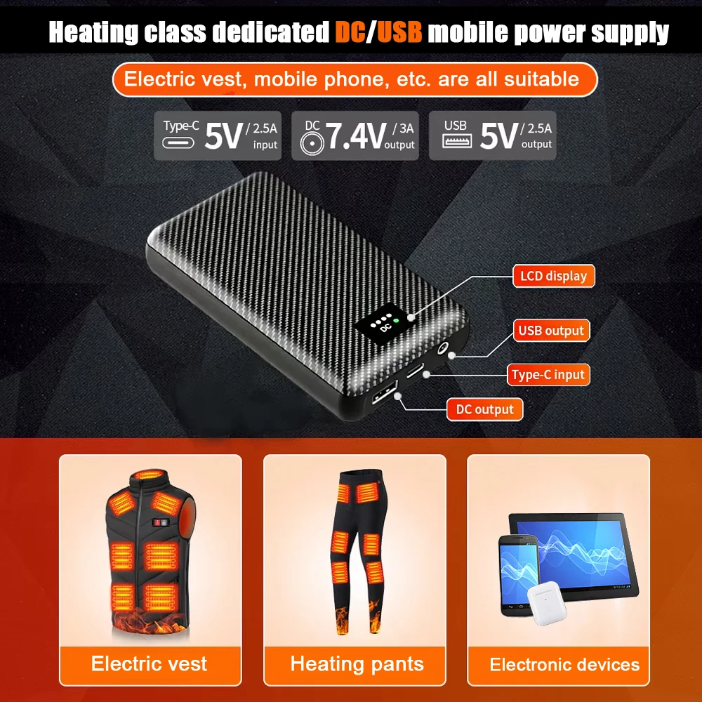 Ranwomen Powerbank 30000mAh Portable Heating Power Bank for Heating Vest Jacket Gloves Electric Heating Equipment DC Power Bank