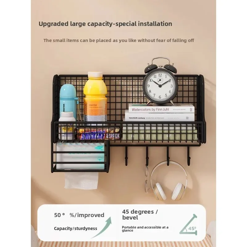 Wall shelf No punching Wall hanging bookshelf Wall storage Dormitory artifact Dormitory upper bunk Bedside hanging basket