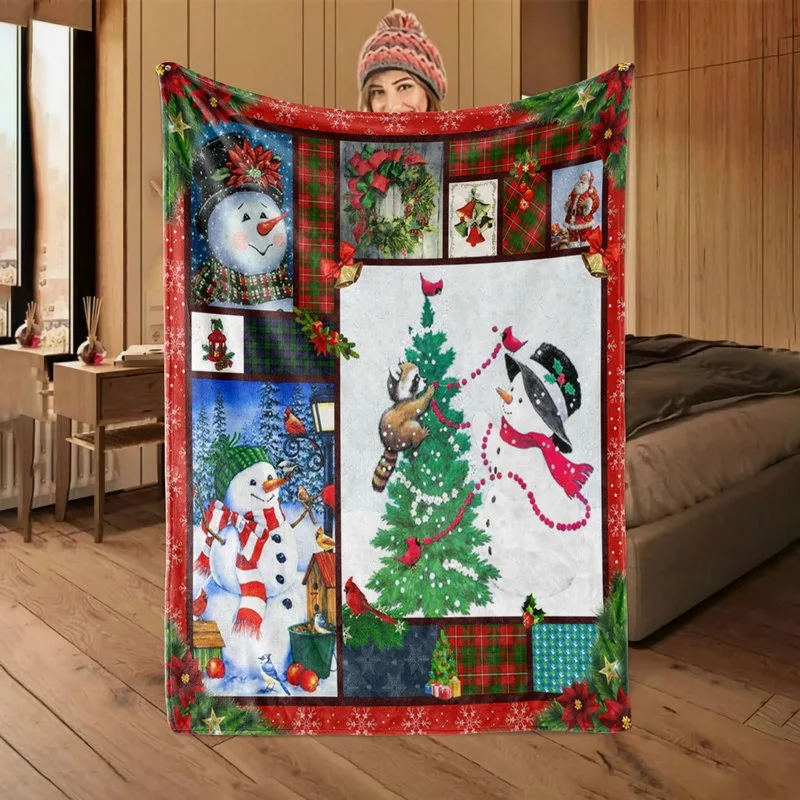 

Christmas cartoon pattern digital-printed polyester Bedroom velvet flannel soft sofa cover blanket Fleece soft sofa cover