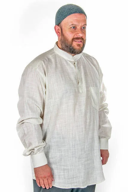 IQRAH Crew Neck 3 Button Linen Cream Shirt