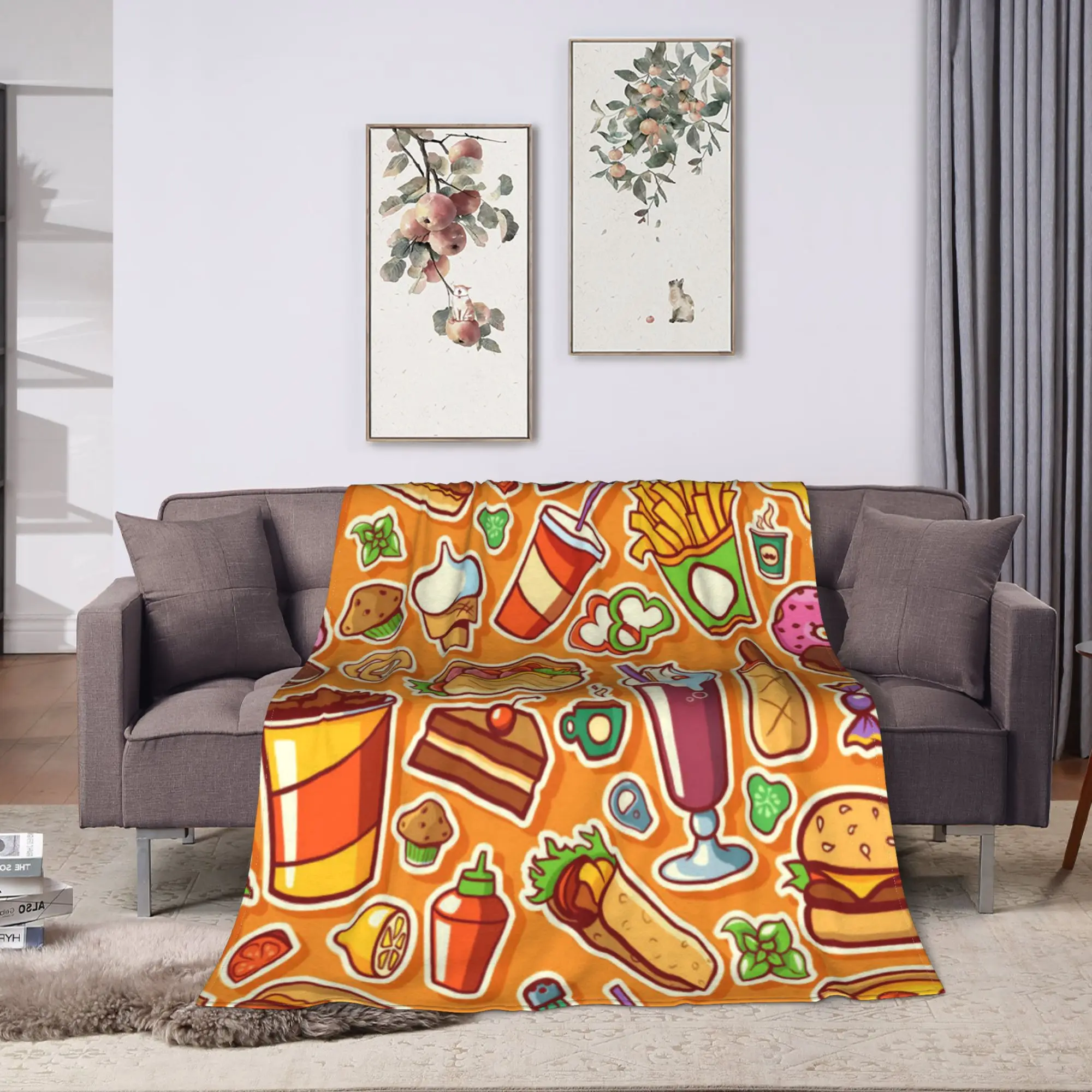 cute kawaii fast food meal Blanket  Soft Warm Funny Plush Bedding Throws For Boy Girl Living Room Flannel Bedspread Bed Cover