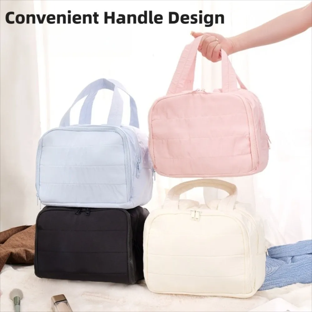 

Multipocket Design Cosmetic Handbag Double Side Open Zipper Closure Portable Makeup Pouch Comfortable Handle Large Capacity