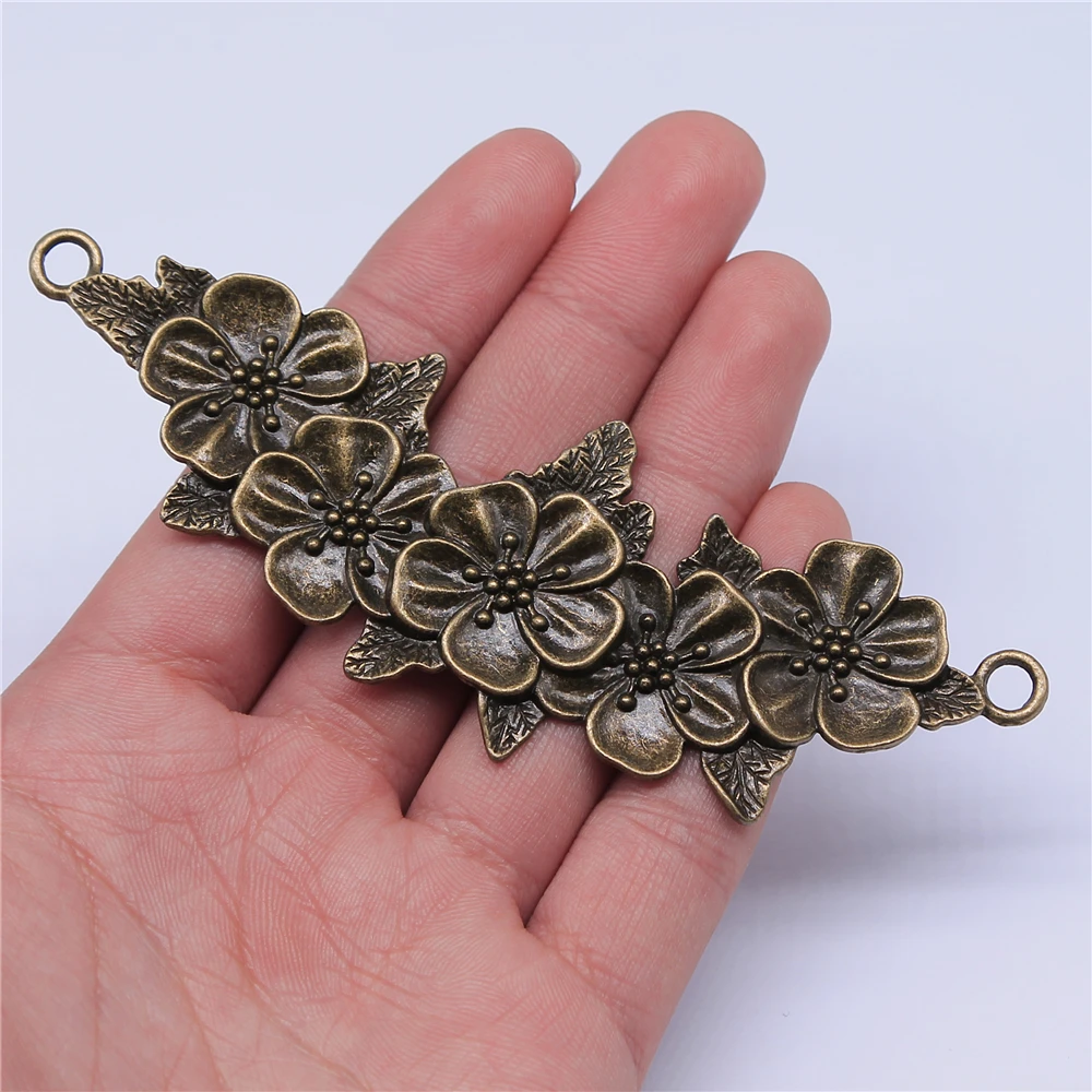 WYSIWYG 1pcs 113mm Big Flower Branch Pendants Branch Flowers Connector Pendants Charm Flower Branch Connector Charm