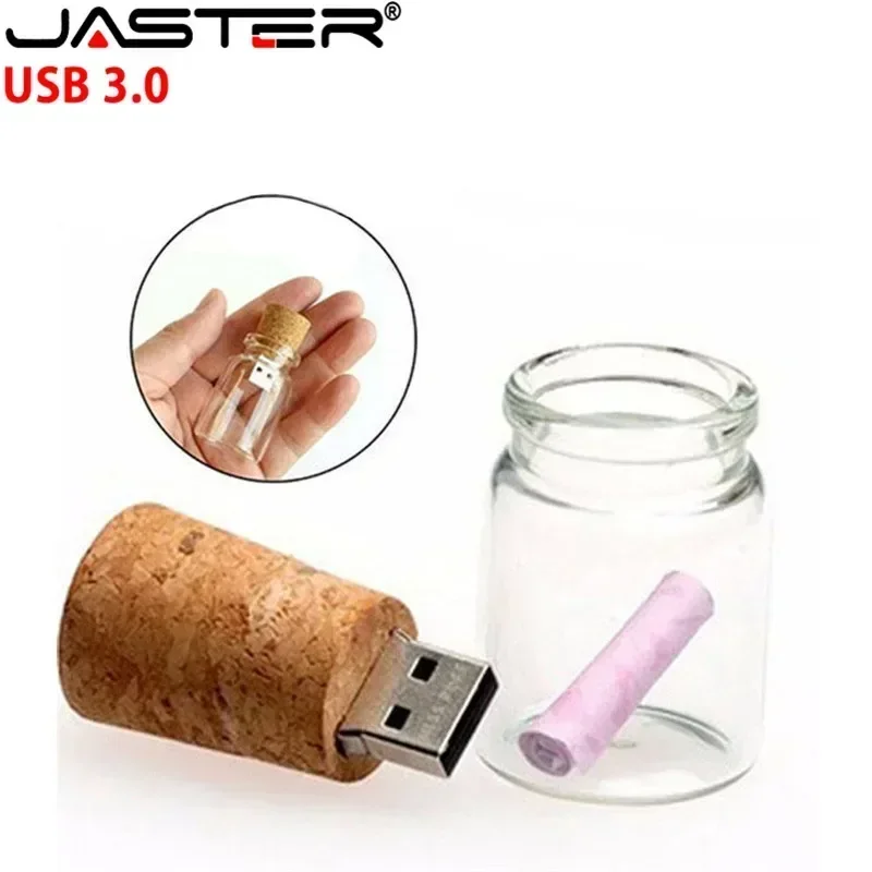 JASTER bottiglia di vetro USB 3.0 Flash Drive 4G 8G 16GB 32GB 64GB 128G Pen Drive ad alta velocità fotografia regali Memory Stick U Disk