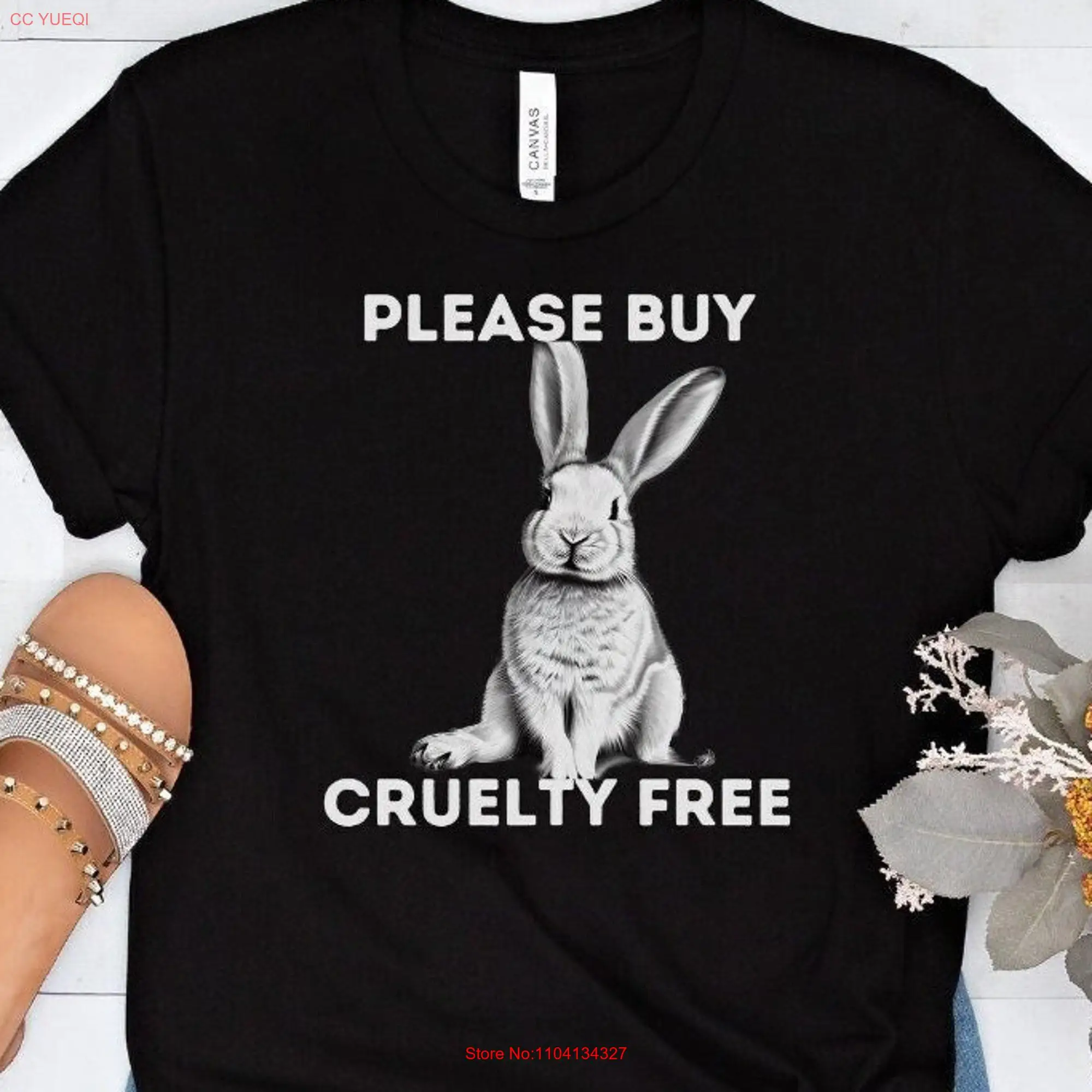 Cruelty Free Bunny T Shirt Animal Rights Buy Lover Vegan Awareness Stop Testing long or short sleeves