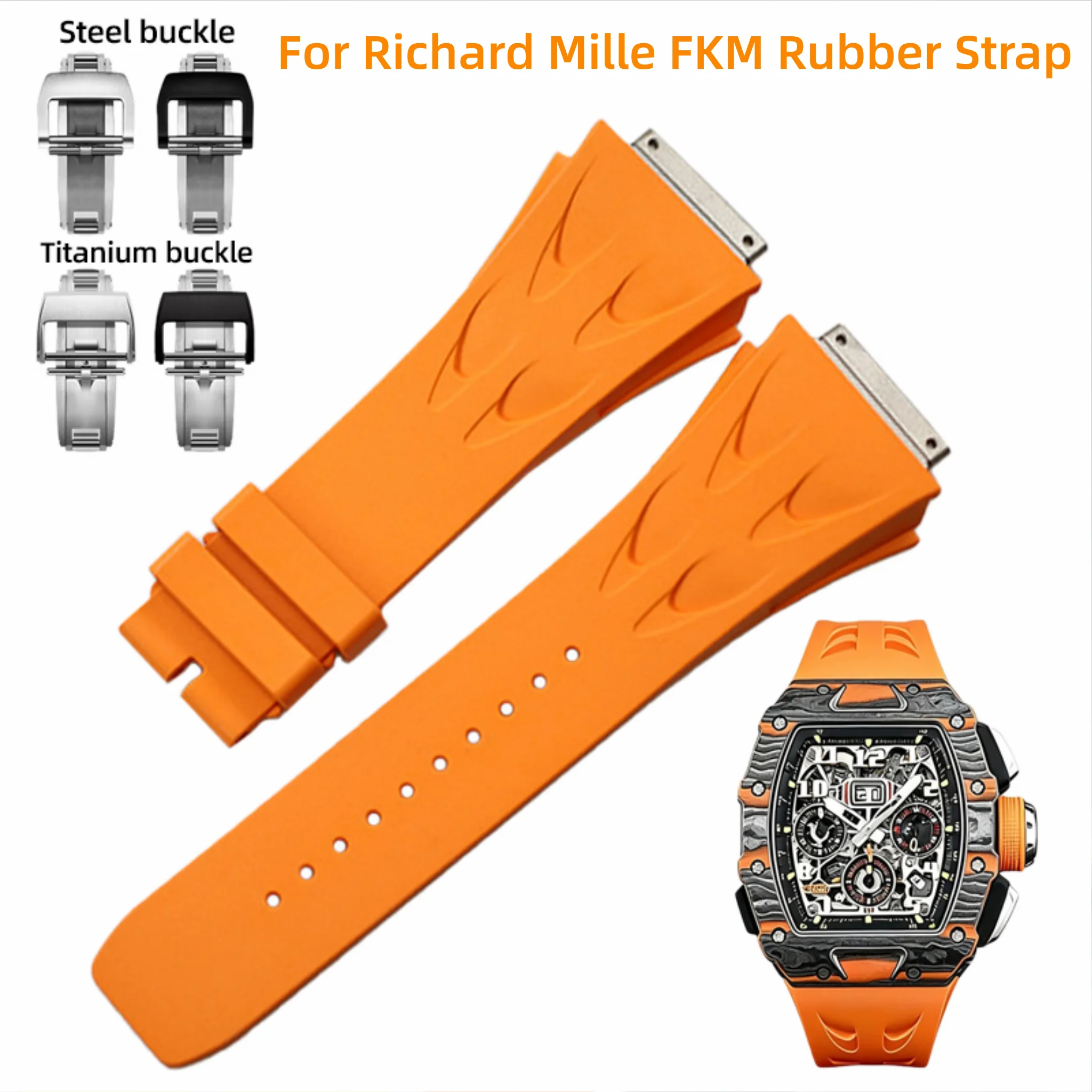 FKM Fluororubber Watch Strap For Richard Mille RM011/02/03 RM47 RM65-01 069 Men's Replacement watch Band bracelet Accessories