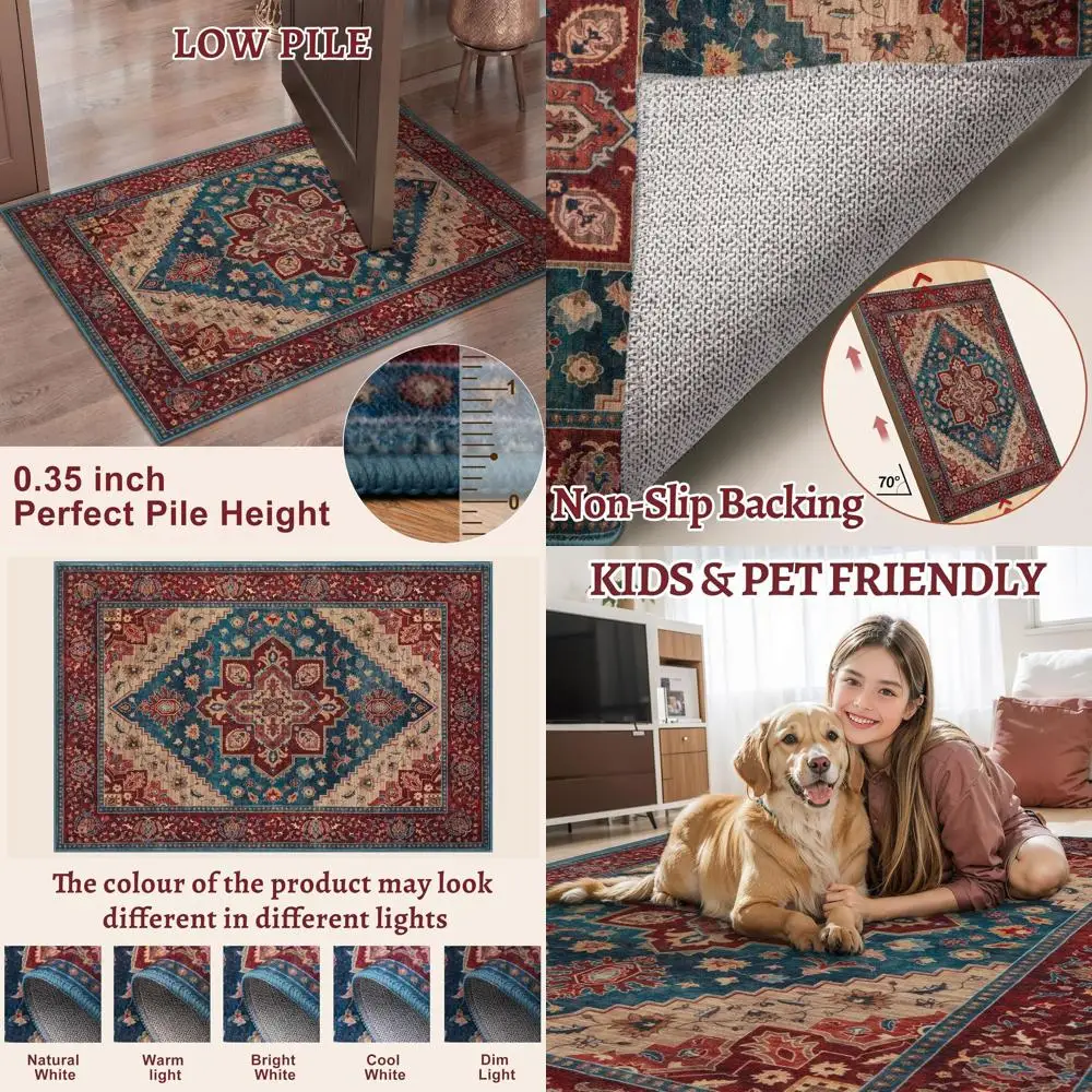 

Vintage Boho 5x7 Area Rug, Washable & Non-Slip, Distressed Print for Living Spaces