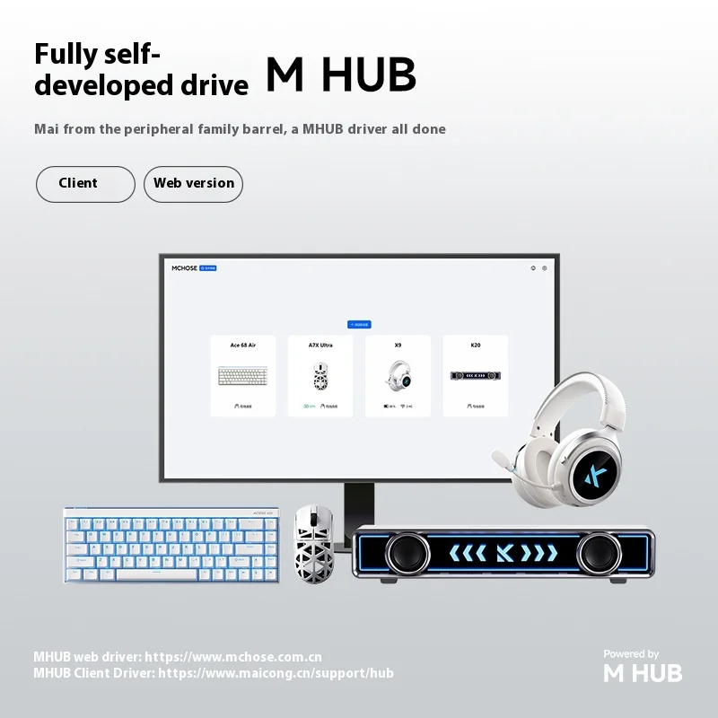 MCHOSE A7X Ultra Magnesium Wireless Mouse Hollow Bluetooth/2.4G/Wired 3-Mode PAW3950TI Leichte PC-Gaming-Maus mit großem Akku