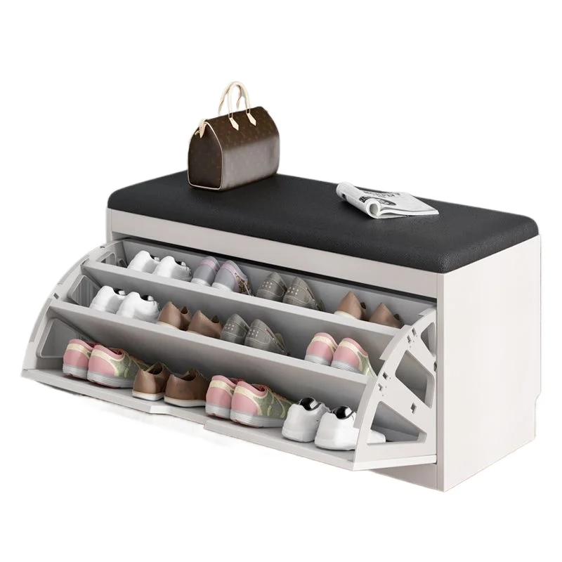 Shoe Bench for Home Entryway Storage Ottoman with Flip Top Soft Cushioned Seat Modern Minimalist Long Footstool for Shoes and