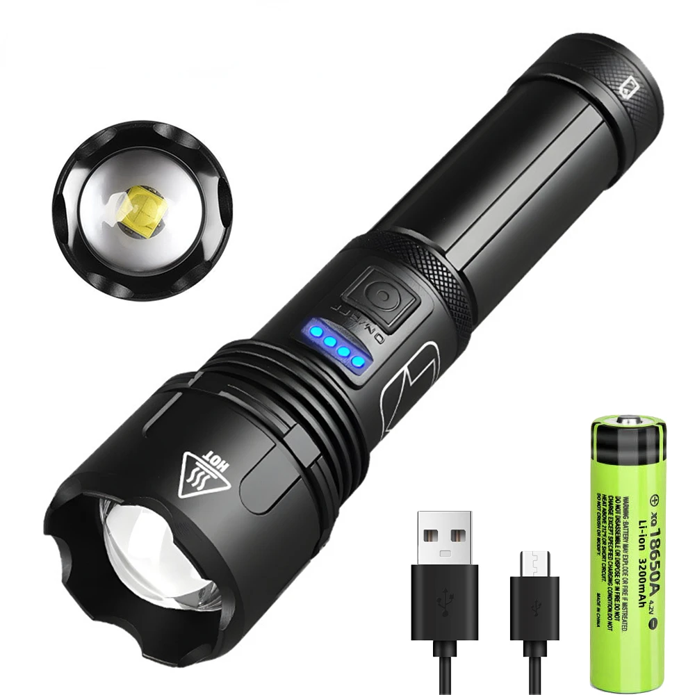 XHP70 Led Flashlight Aluminum Alloy XHP50 Tactical Hunting Torch Usb Rechargeable Zoomable Lantern Use 18650 or AAA Battery