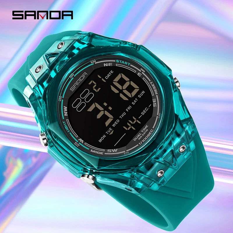 SANDA Fashion Men's Electronic Watch Multi Functional Outdoors Sport Waterproof Clock LED Luminous Alarm Men Timer Digital Watch