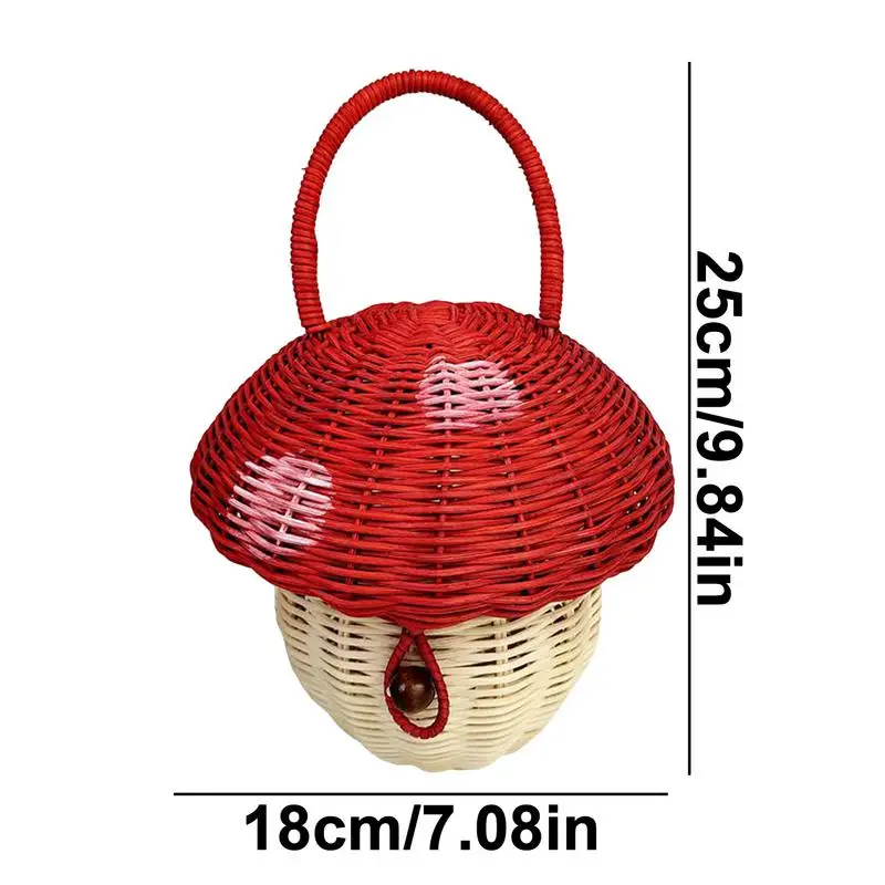 Summer Children Woven Bag Children Rattan Coin Purse Wallet Kids Mini Basket Tote Bags Mushroom Shape Storage Basket Photo Props