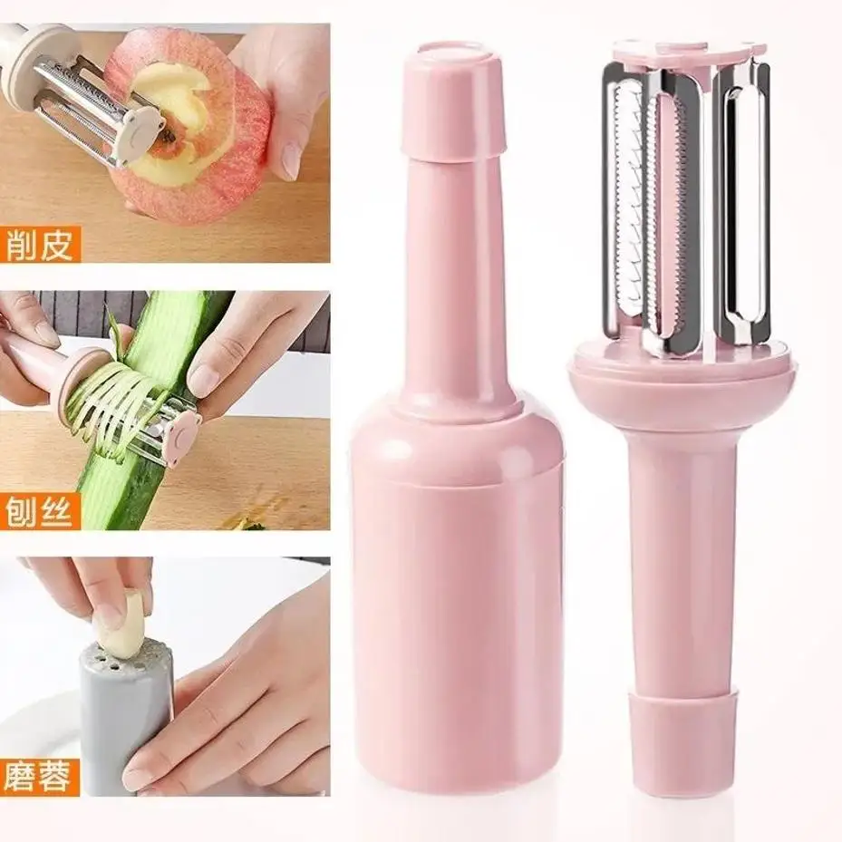 Multi-functional with Cover Three-in-one Peeling Knife Home Fruit Potato Scraper Ginger Garlic Grinder Melon Peel Shaving Wire.