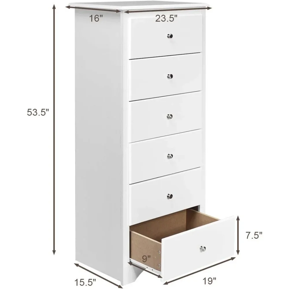 6 Drawer Chest Wooden Dresser Clothes Organizer Bedroom, Hallway, Entryway Furniture Tall Storage Cabinet (White)