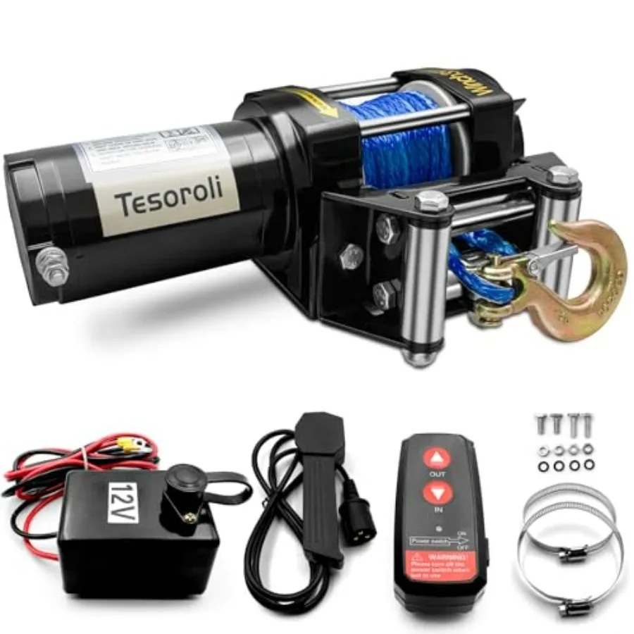 Wciągarka elektryczna ATV/UTV 3500 lbs, 12V DC z bezprzewodowym pilotem, wciągarka elektryczna z linką syntetyczną, wodoodporna wciągarka z płytą montażową.