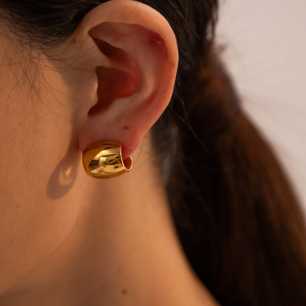 Stainless Steel PVD 18K Gold Plated Tarnish Tube Shape Hoop Earrings For Woman Jewelry Wholesale Summer Trendy