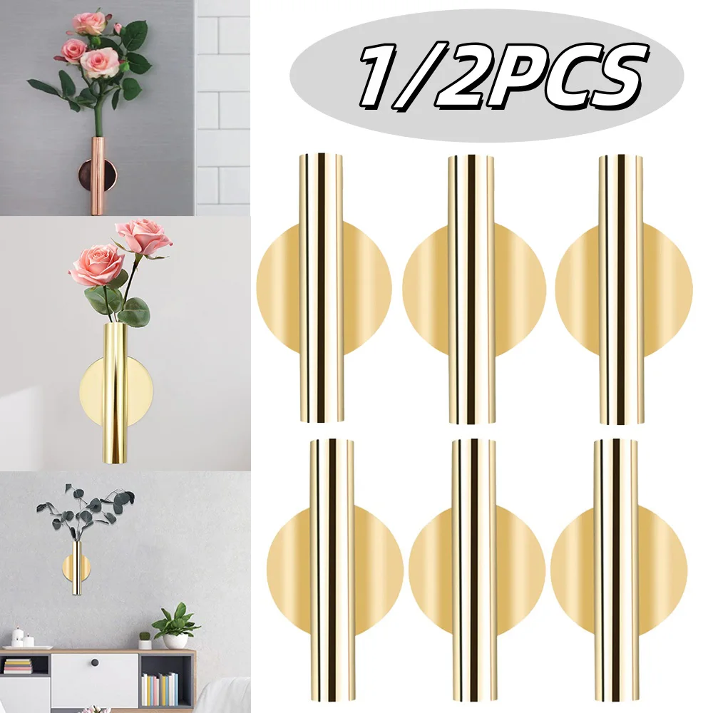 1/2 Stück Kreative Wandmontierte Blumenvase Roségoldene Vase Wandhalterung Künstlicher Blumentopf Hochzeitsdekoration Wandspiegel-Vase Heimdekoration