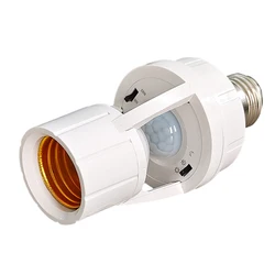 Sensor de movimiento de inducción humana PIR, AC100-240V E27, convertidor de enchufe con Sensor de movimiento PIR, interruptor ajustable, adaptador E27