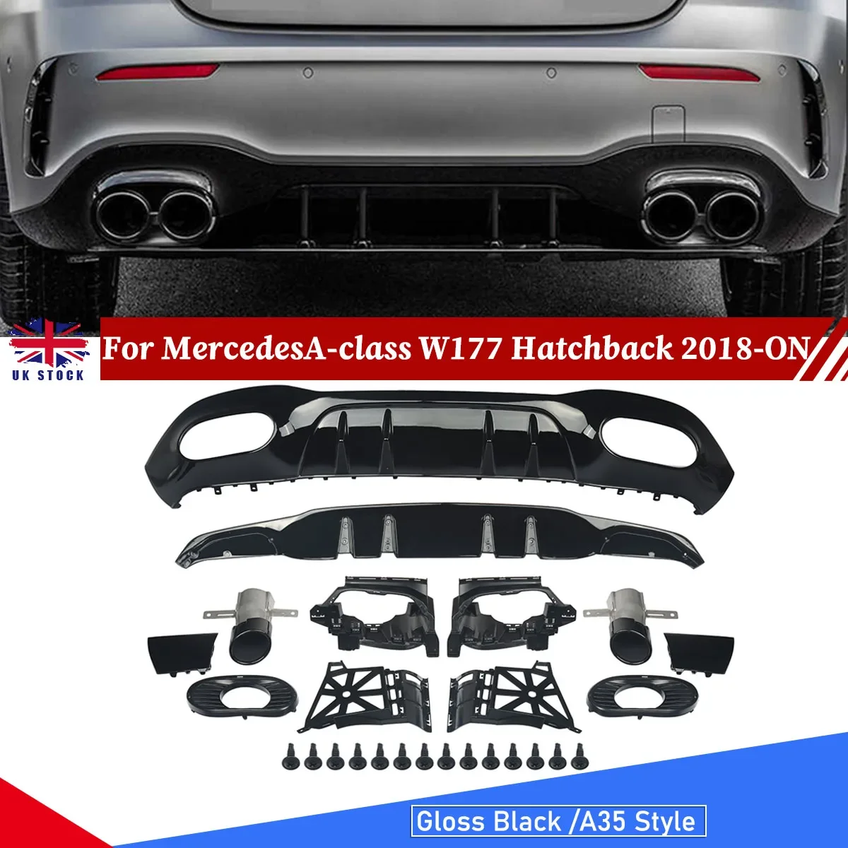 MAGICKIT Car Rear Bumper Diffuser Lip For Mercedes-Benz A-Class W177 A200 A250 Sport Hatchback 2018+ A35 AMG Look tools