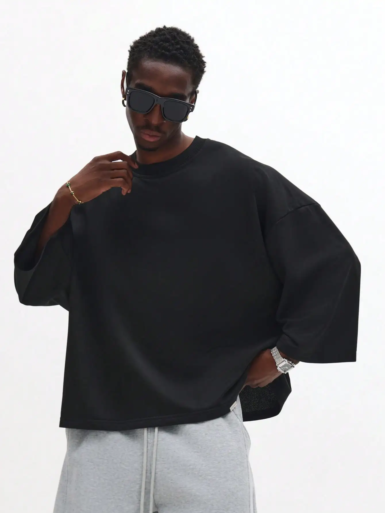 

Oversized Box Cut Short Sleeve T-Shirt Ribbed Crew Neck Casual Streetwear Basic Top