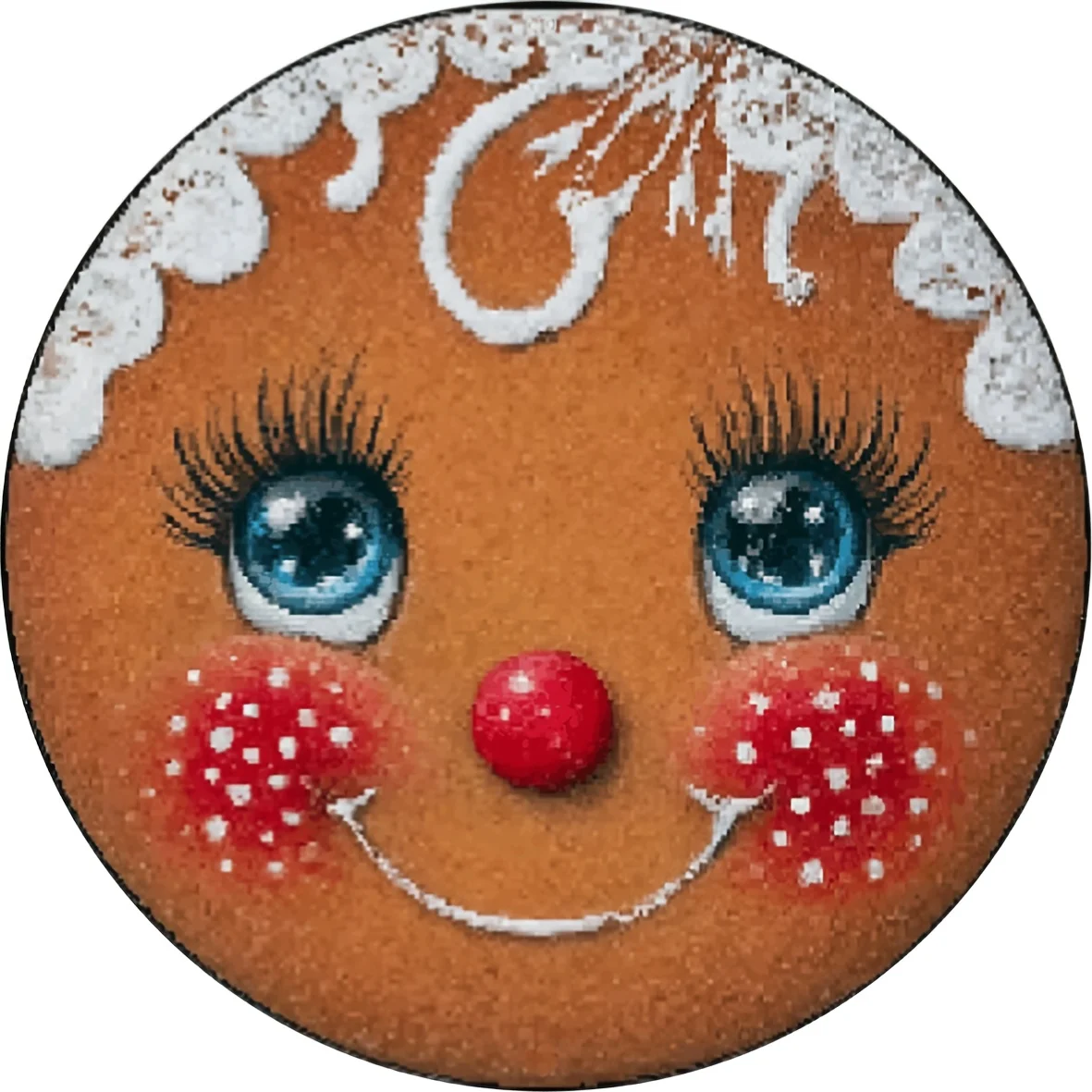 2D Flat, 2D Flat Plane, 2D Flat Plane - Vintage Gingerbread for Man Wall Decor - Round Metal Aluminum Sign, Red Nose Blue Eyes,