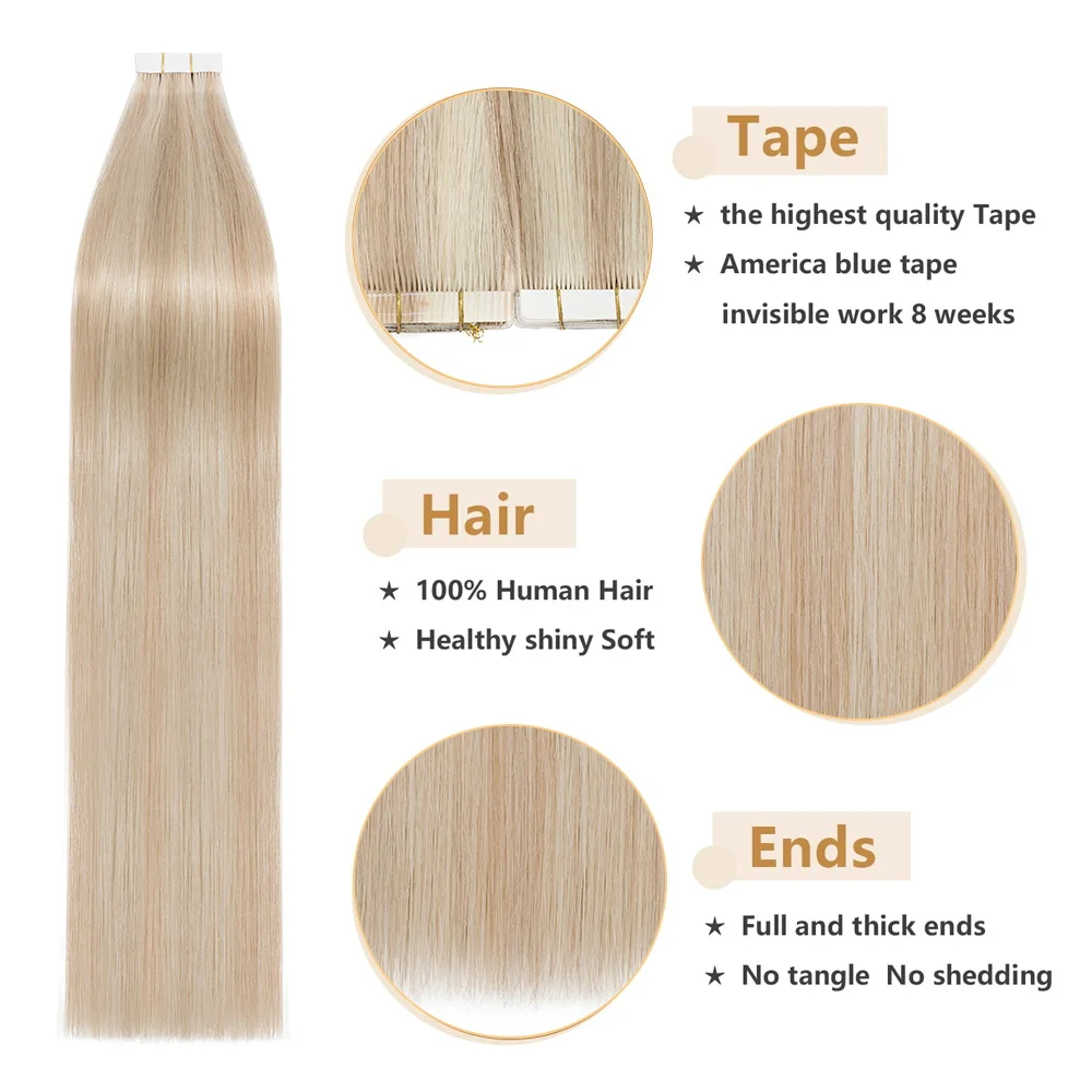 SEGO 2.5G/PC Tape in Hair Extensions Human Hair Invisible Tape in Skin Weft Straight Real Natural Hair for Women 50g