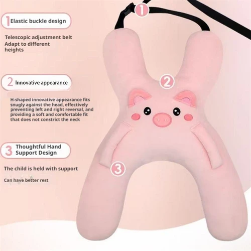 Imagen 2 del producto 1 Juego de almohada bonita de dibujos animados para coche, almohada para dormir montada en coche para niños con cinturón de seguridad, reposacabezas transpirable cómodo y extraíble para coche