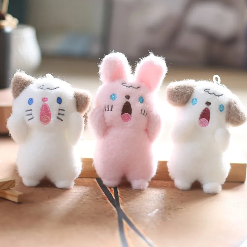 Pulling Rabbit Plush Doll Key Chain Soft Stuffed Toys Plush Bunny Rabbit With Pulling Ears Car Keychains Schoolbag Pendant