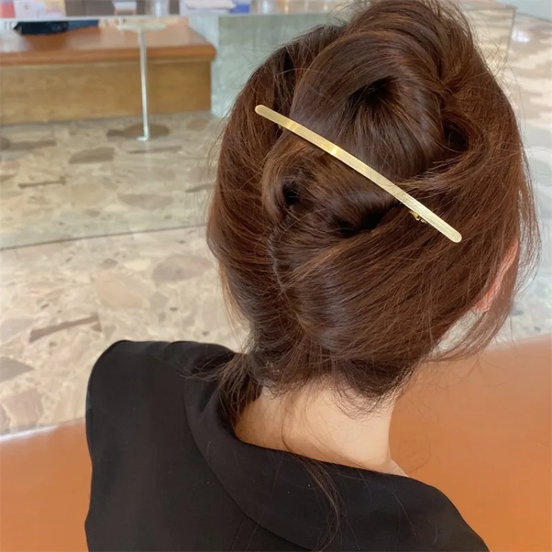 New Fashion Smooth Metal One Word Clip Hairpin Women Elegant Ponytail Clip Side Horsetail Hairpin Barrettes Accessories