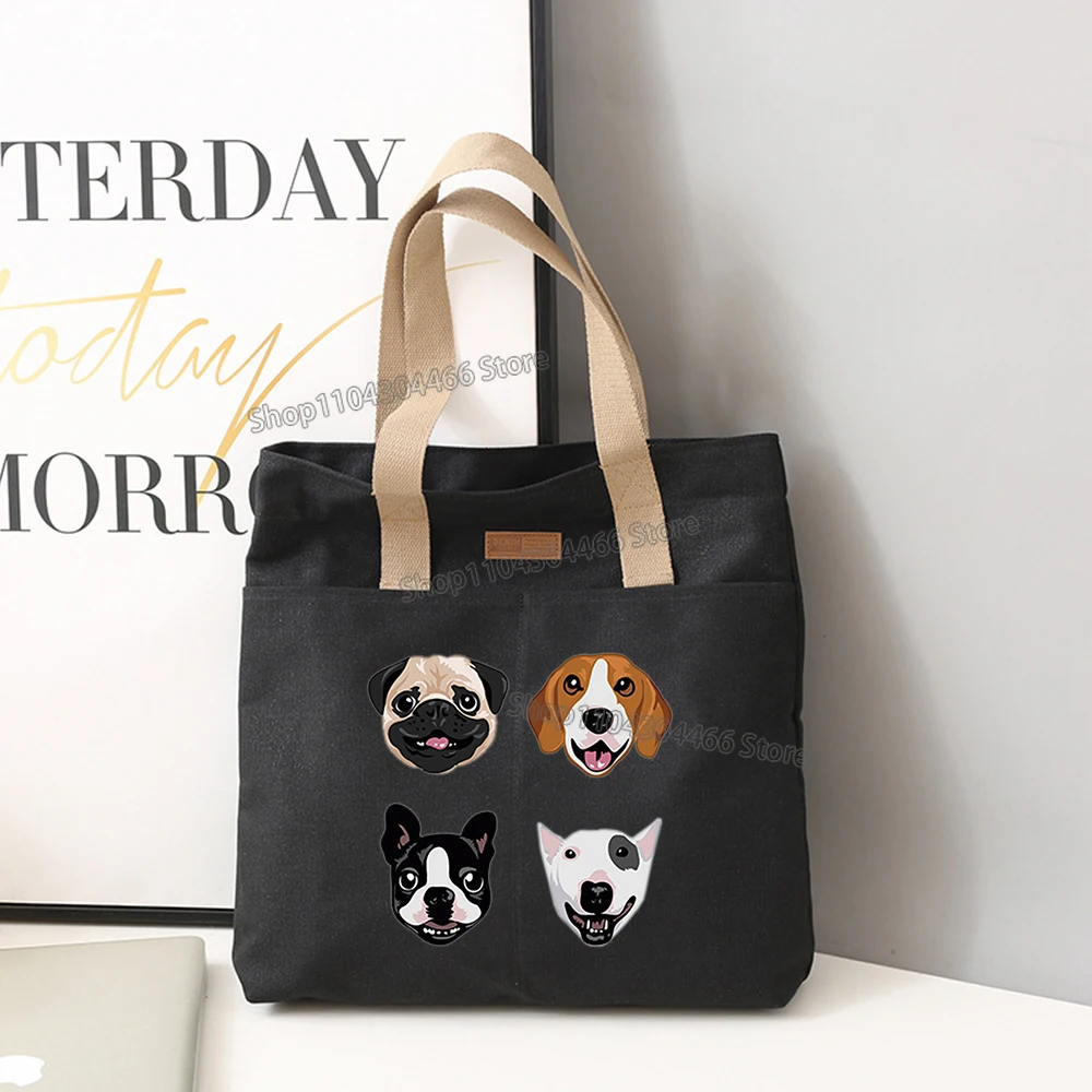 Canvas Tote Bag Unisex Large Capacity HandBag Dogs Printed Shoulder Bag Student Commuting Zipper Bag for Work,school Party Gift