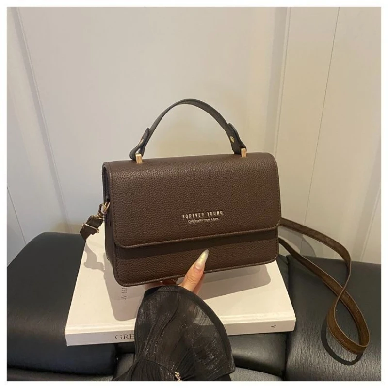Golden Khaki Black White Coffee Brown Vintage PU Leather Crossbody Shoulder Small Square Handbag Fashion Retro Bag Forever Young
