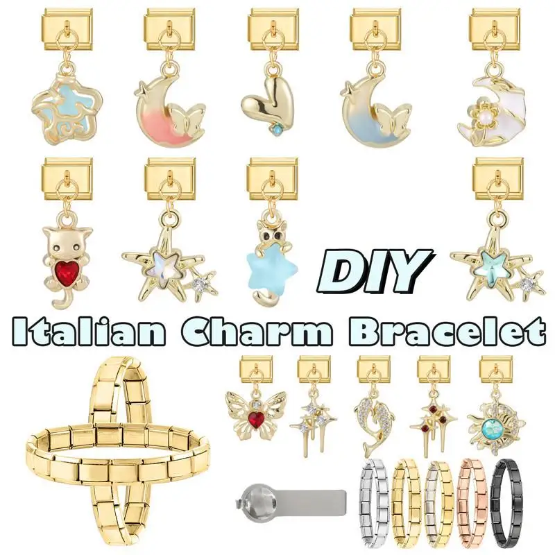 

Stainless Steel Vintage Bracelet Italian Gold Color Pendant Beads DIY Jewelry Women Gift Ideas Handmade